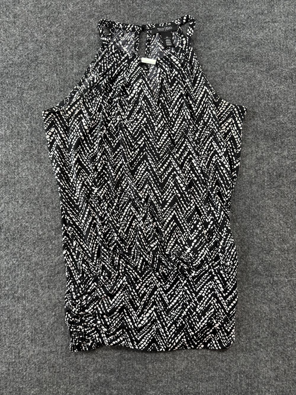 White House Black Market Tank Top Womens XS Black Halter Geometric Print Stretch